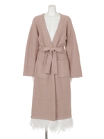 フェザー付ロングガウン/ピンクベージュ