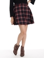 ベルト付シャギーチェックフレアスカート/アカ