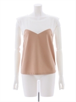 ビスチェドッキングカットソートップス/ホワイト×ベージュ