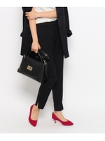 【洗える】サテンテーパードパンツ/ブラック(019)