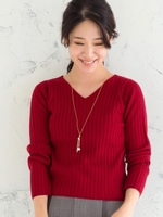 Vネック2Wayワイドリブプルオーバー/キャメル