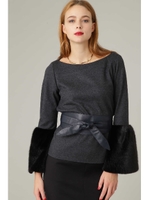 Ｗファインジャージファーカフカットソー/グレー1(021)