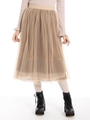 プリーツチュールロングスカート/ベージュ