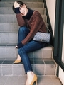 ミックスハイネックニットトップス/BEIGE