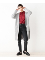 モール切り替え片畦ロングカーディガン/ナチュラル(050)