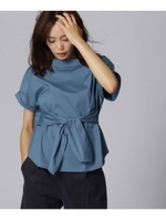 [L]〔洗える〕オフタートル風ベルテッドシャツ/ブルー(092)