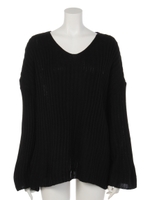 【CHILLE】Vネックニットトップス/ブラック(027)