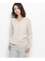 サイドギャザーウール混ニット/ライトベージュ(051)