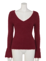 フレアスリーブシャギーニット/オレンジベージ