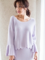 後ろレース裾スカラップニット/グレージュ