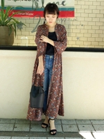 ビンテージフラワーロングシャツワンピース/レッド柄