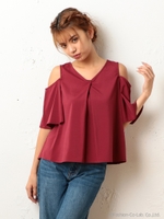 2WAYカッティングショルダートップス/ボルドー