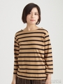 30/2天竺ボーダー袖パールカットソー/キャメル