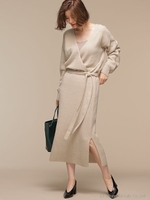 【WEB限定】カシュクールニットワンピ/グレー