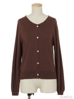 ウォッシャブルビジューボタンカーディガン/紺