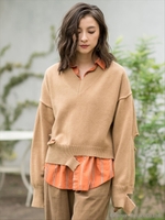 Vネックウールニット/ベージュ