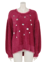 ビジューニットチュニック/ネイビー