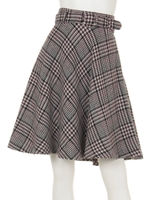 ベルト付チェックフレアスカート/ベージュ