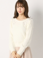 ふわふわお花刺繍ニット/ライトブルー