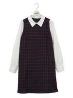 シャツ袖衿付Aラインワンピ/グレーウインドペン