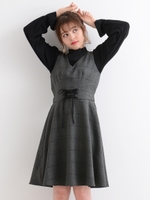 【WEB限定価格】☆チェック編上げノースリワンピース/ブラック柄