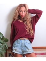 【anap mimpi】カシミヤタッチVネックトップス/ワイン(026)