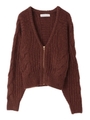 【カーディガン】アルパカ混ケーブル編みジップカーディガン/ブラウン