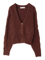 【カーディガン】アルパカ混ケーブル編みジップカーディガン/ブラウン