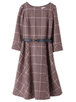 【ワンピース】チェックフレアワンピース/ダークブラウン