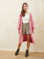 アルパカブークレーロング/カーデ/ピンク
