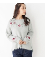 シャギー花刺繍ニット/ライトグレー(011)