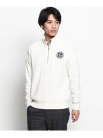 ファスナーハイネックケーブルニット/ホワイト(002)