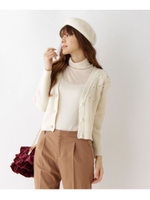 フラワー刺繍カーディガンニット/ブルー系(095)