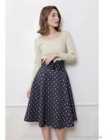 ベルト付フレアスカート(ドット・ギンガム)/ホワイト