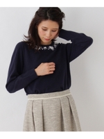 モール刺繍フラワーニットプルオーバー/ブルー系(095)