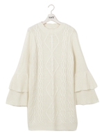 袖２段フレアニットワンピ/ホワイト