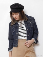 袖口パールボーダーニット/ネイビー