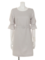 レーススリーブベルト付ワンピース/グレー