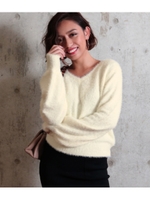 【Latina】Vネックシャギーニットトップス/オフホワイト(002)