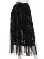 フラワープリントチュールレイヤードSK/ブラック