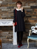 衿付きレースAライン/ワンピース/クロ/オフホワイト