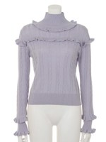 ケーブルフリルハイネックプルオーバー/オレンジ