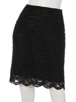スカラップ裾総レースタイトスカート/ブラック