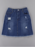 ・ダメージ加工デニムスカート/ライトインディゴ