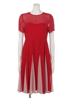 シフォン配色フレアワンピース/NVY