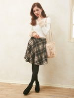 ベルト付シャギーチェックフレア/スカート/グレー/オフホワイト