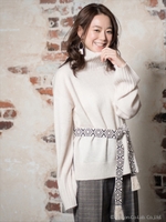 モヘア混ベルト付きハイネックニットP/O/ベージュ