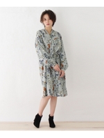 レトロフラワーブラウスワンピース/グレー(112)