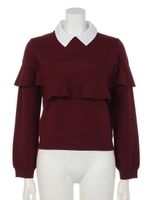 衿付フリルニット/ボルドー