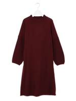 ウールブレンドボリューム袖ニットワンピース/ボルドー